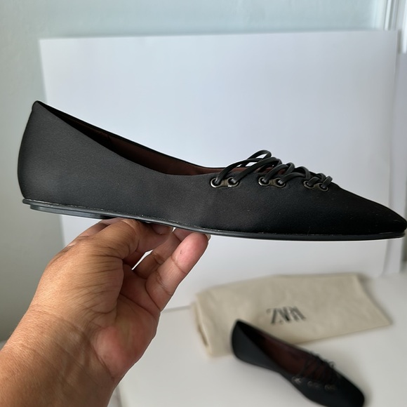 Zara Black Lace-Up Women's Flats - Picture 13 of 15